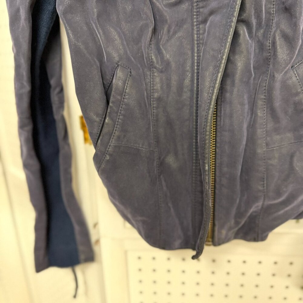 Free People Vegan Suede Moto Jacket Womens Size 6 Navy Bikercore Street Style FP - Picture 9 of 11